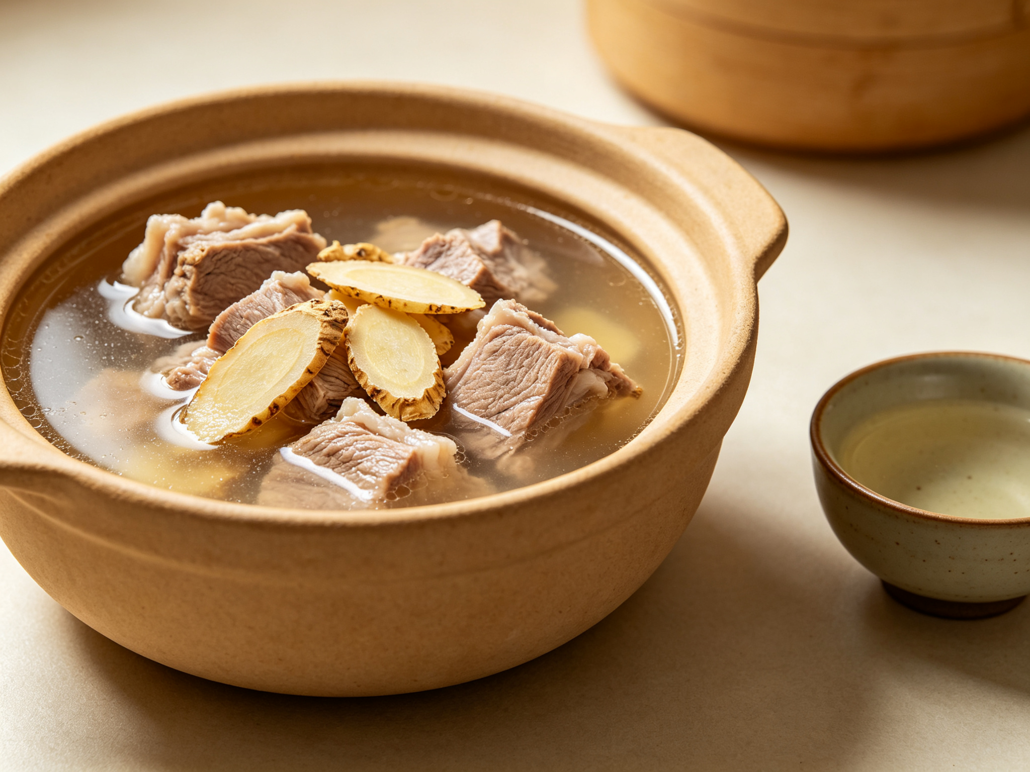 砂锅炖煮的西洋参瘦肉汤